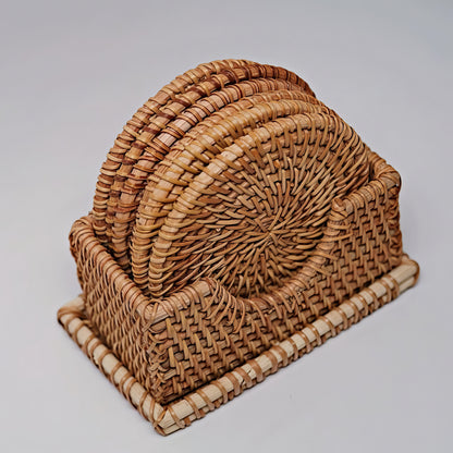 Rattan Yuvarlak Bardak Altlığı 6’lı Set & Dekoratif Bardak Standı