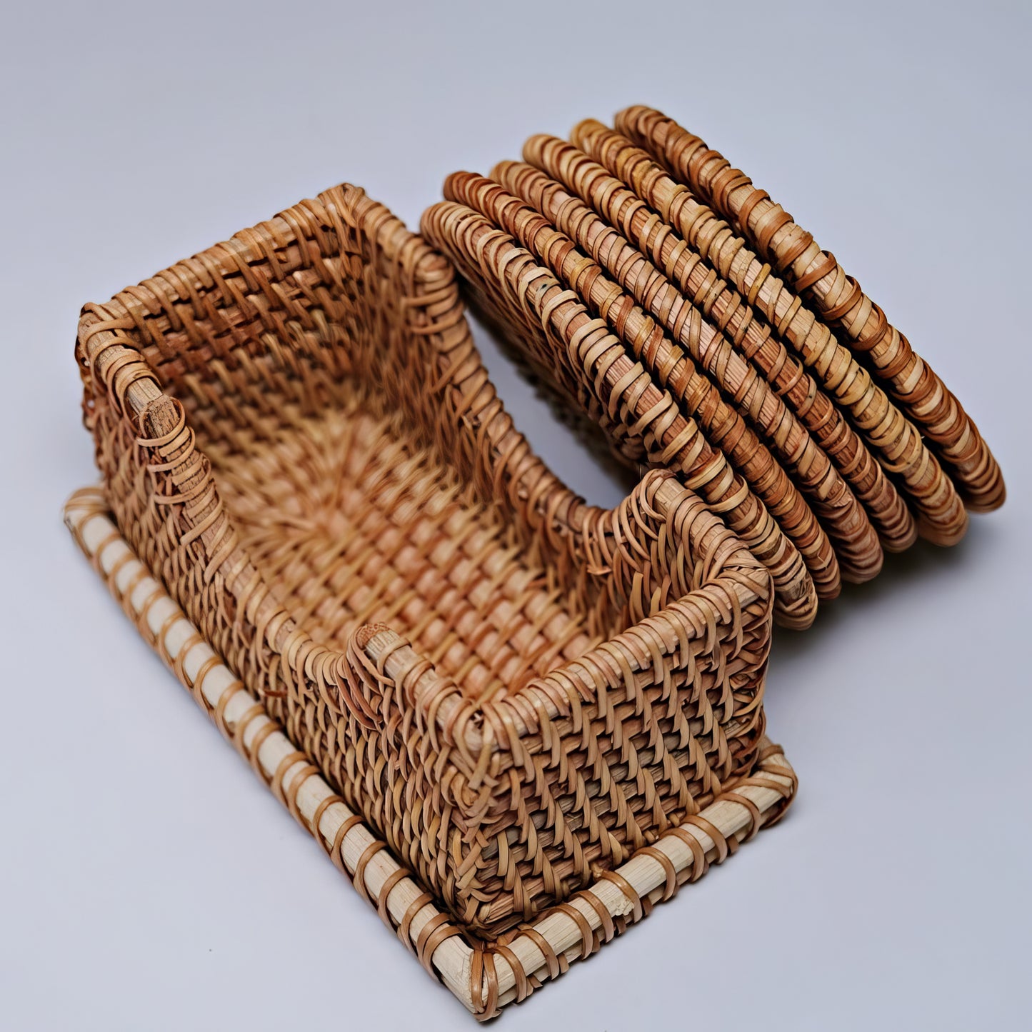 Rattan Yuvarlak Bardak Altlığı 6’lı Set & Dekoratif Bardak Standı