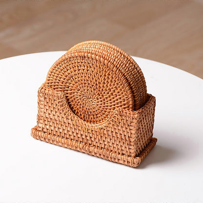 Rattan Yuvarlak Bardak Altlığı 6’lı Set & Dekoratif Bardak Standı
