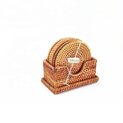 Rattan Yuvarlak Bardak Altlığı 6’lı Set & Dekoratif Bardak Standı