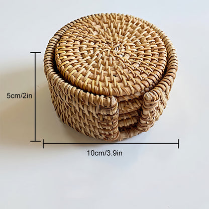 Düz Yuvarlak Rattan Bardak Altlığı 6’lı Set & Minimalist Dekoratif Bardak Standı