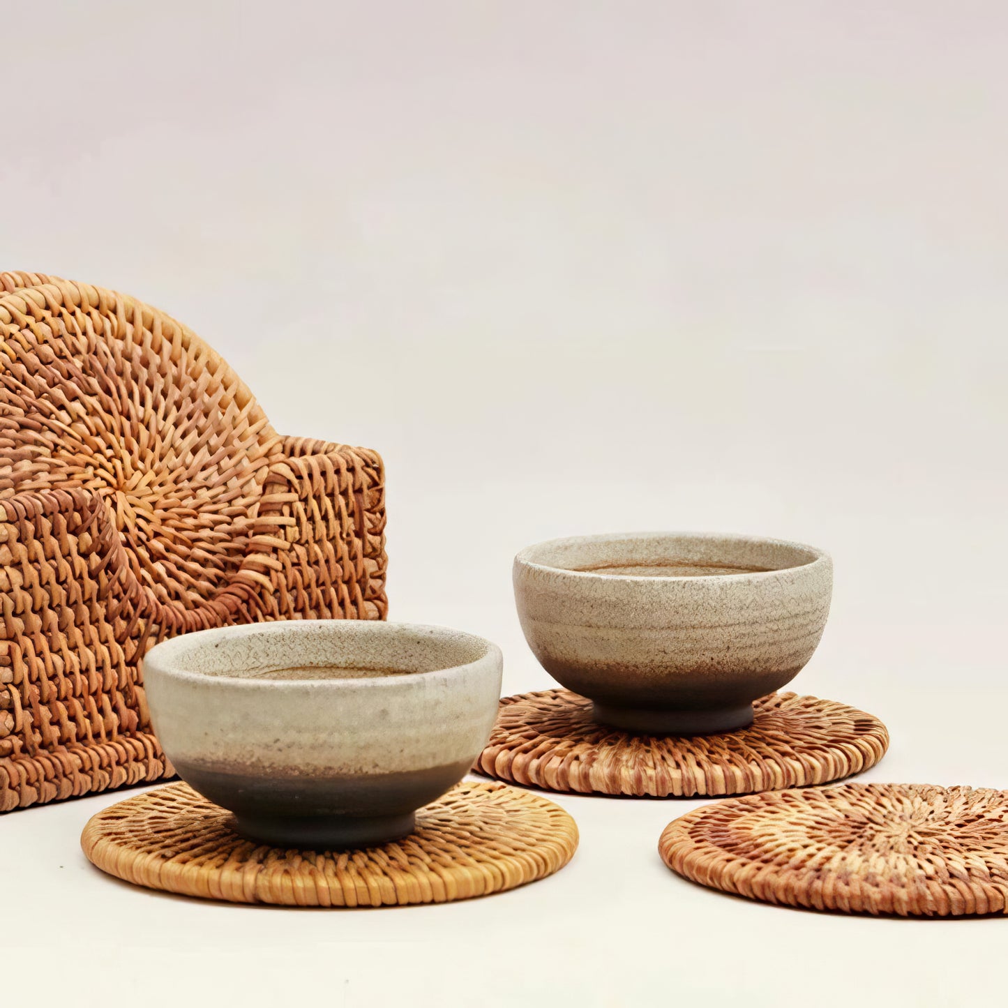 Rattan Yuvarlak Bardak Altlığı 6’lı Set & Dekoratif Bardak Standı