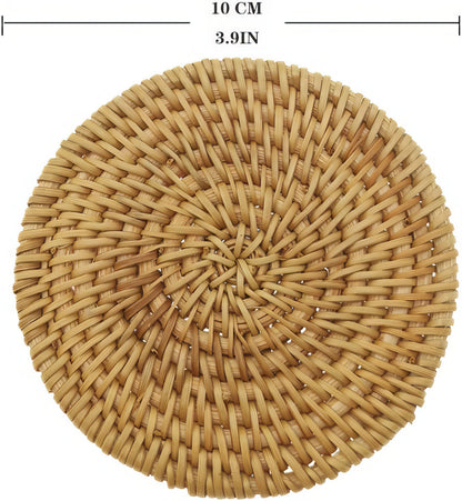 Düz Yuvarlak Rattan Bardak Altlığı 6’lı Set & Minimalist Dekoratif Bardak Standı