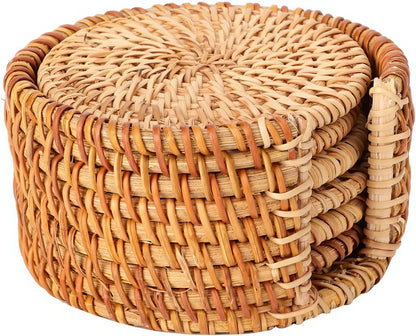 Düz Yuvarlak Rattan Bardak Altlığı 6’lı Set & Minimalist Dekoratif Bardak Standı