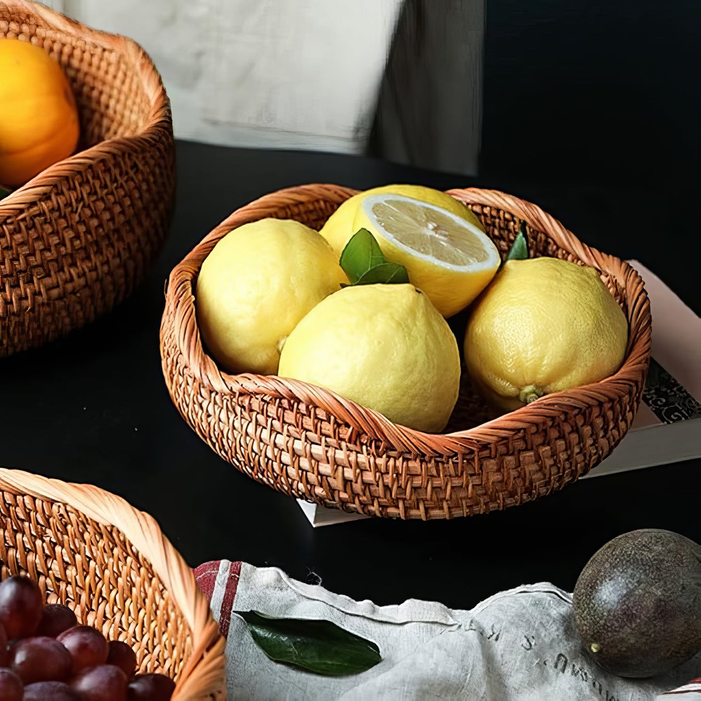 Dalgalı Kenar Rattan Tepsi Organizer & Dekoratif Dalgalı Düzenleyici M