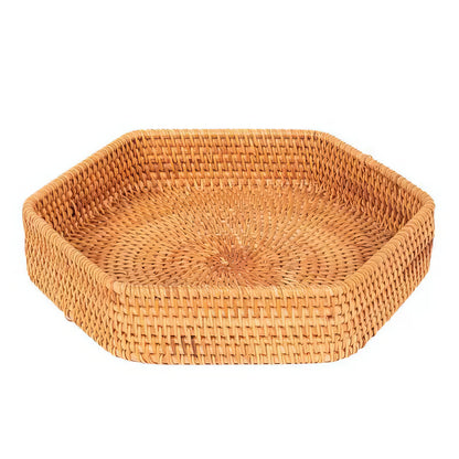 Rattan Altıgen Tepsi Organizer & Dekoratif Mutfak, Banyo ve Makyaj Sunum Tepsisi