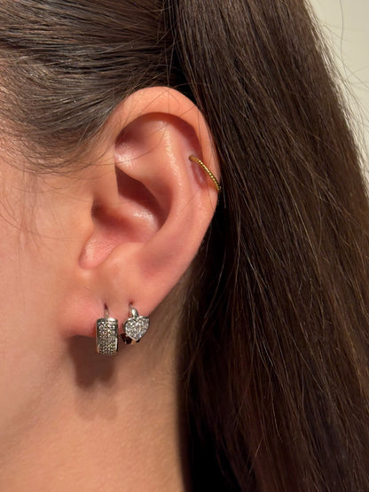 Xuping 2'li Çelik Küpe Seti ELVA & LOVE Halka Küpe & Taşlı Model Kombini Eternal Sunshine