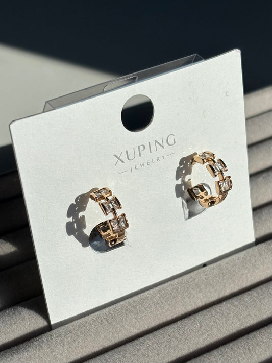 Xuping Çelik Küpe Kadın Luxe Rose Taşlı Küpe Işıltılı Halka Model Eternal Sunshine