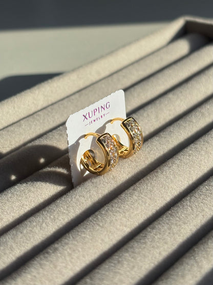 Xuping Çelik Küpe Kadın Dora Taşlı Küpe Işıltılı Halka Model Eternal Sunshine