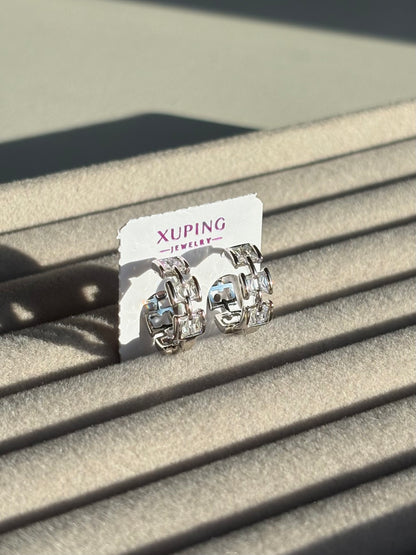 Xuping 2'li Çelik Küpe Seti Luxe & Riva Küpe & Taşlı Model Kombini Eternal Sunshine