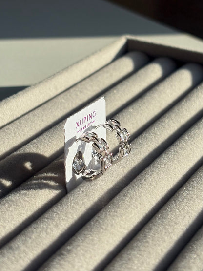 Xuping Çelik Küpe Kadın Luxe Silver Küpe Işıltılı Halka Model Eternal Sunshine