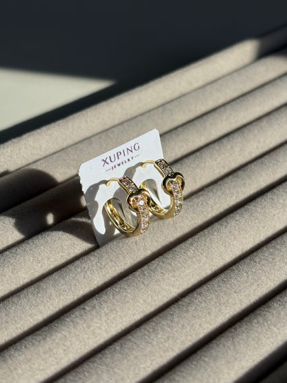 Xuping 2'li Çelik Küpe Seti AMOUR & RİVA Halka Küpe & Taşlı Model Kombini Eternal Sunshine