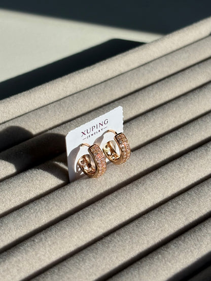 Xuping Çelik Küpe Kadın Amore Rose Taşlı Küpe Işıltılı Halka Model Eternal Sunshine