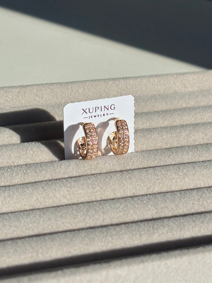 Xuping Çelik Küpe Kadın Amore Rose Taşlı Küpe Işıltılı Halka Model Eternal Sunshine