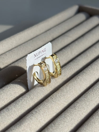 Xuping Çelik Küpe Liora Gold Taşlı Küpe Işıltılı Halka Model Eternal Sunshine