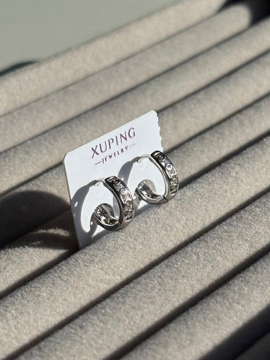 Xuping Çelik Küpe Riva Silver Küpe Işıltılı Halka Model Eternal Sunshine