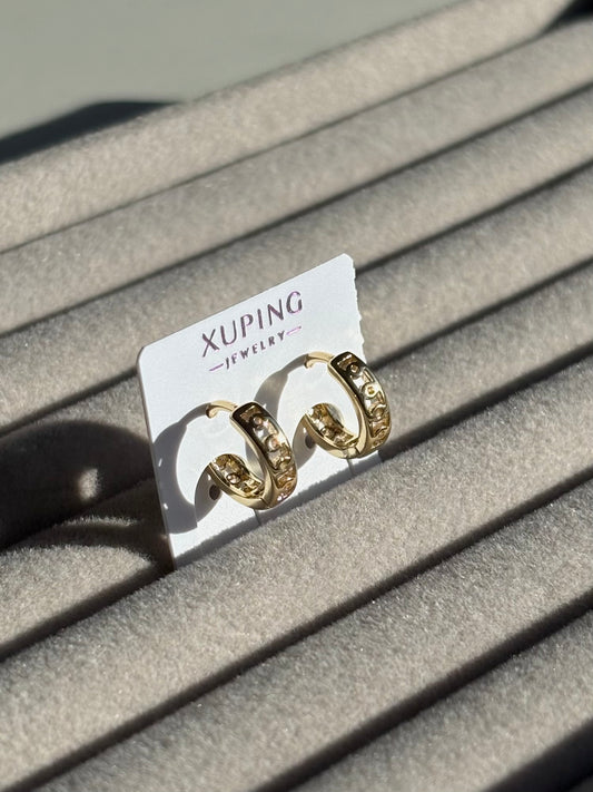 Xuping Çelik Küpe Kadın Riva Gold Küpe Işıltılı Halka Model Eternal Sunshine