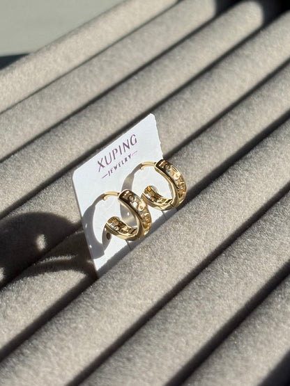 Xuping Çelik Küpe Kadın Riva Gold Küpe Işıltılı Halka Model Eternal Sunshine