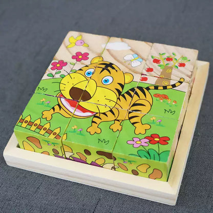 Montessori Ahşap 3'lü 3D Puzzle Seti (Kaplan, Tavşan, Panda)