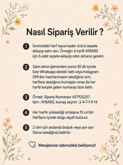 Kişiye Özel İsim Flaması Bayrağı Duvar Dekorasyon Kumaş Harfli Kareli Bebek Odası Duvar Kapı Süsü (1 adet harf)