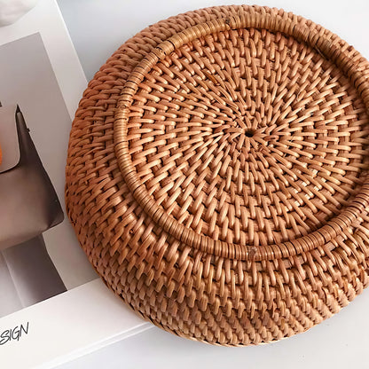 Yuvarlak Rattan Tepsi Organizer & Çok Amaçlı Dekoratif Düzenleyici M