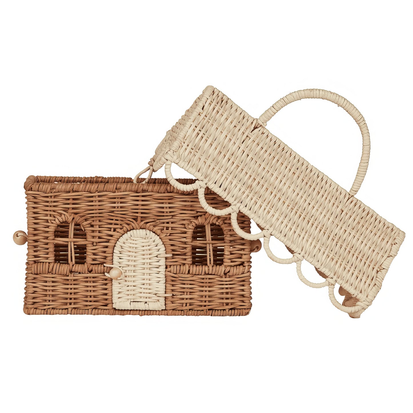 Rattan & Bambu Dikdörtgen Kapaklı Çocuk Evi & Dekoratif Çocuk Odası Organizer Sepet