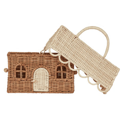 Rattan & Bambu Dikdörtgen Kapaklı Çocuk Evi & Dekoratif Çocuk Odası Organizer Sepet