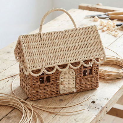 Rattan & Bambu Dikdörtgen Kapaklı Çocuk Evi & Dekoratif Çocuk Odası Organizer Sepet
