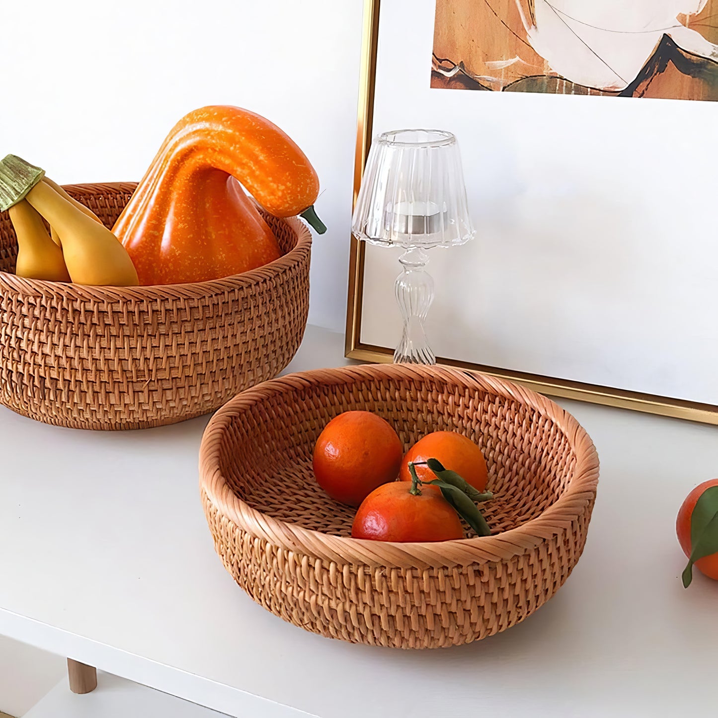 Yuvarlak Rattan Tepsi Organizer & Çok Amaçlı Dekoratif Düzenleyici M