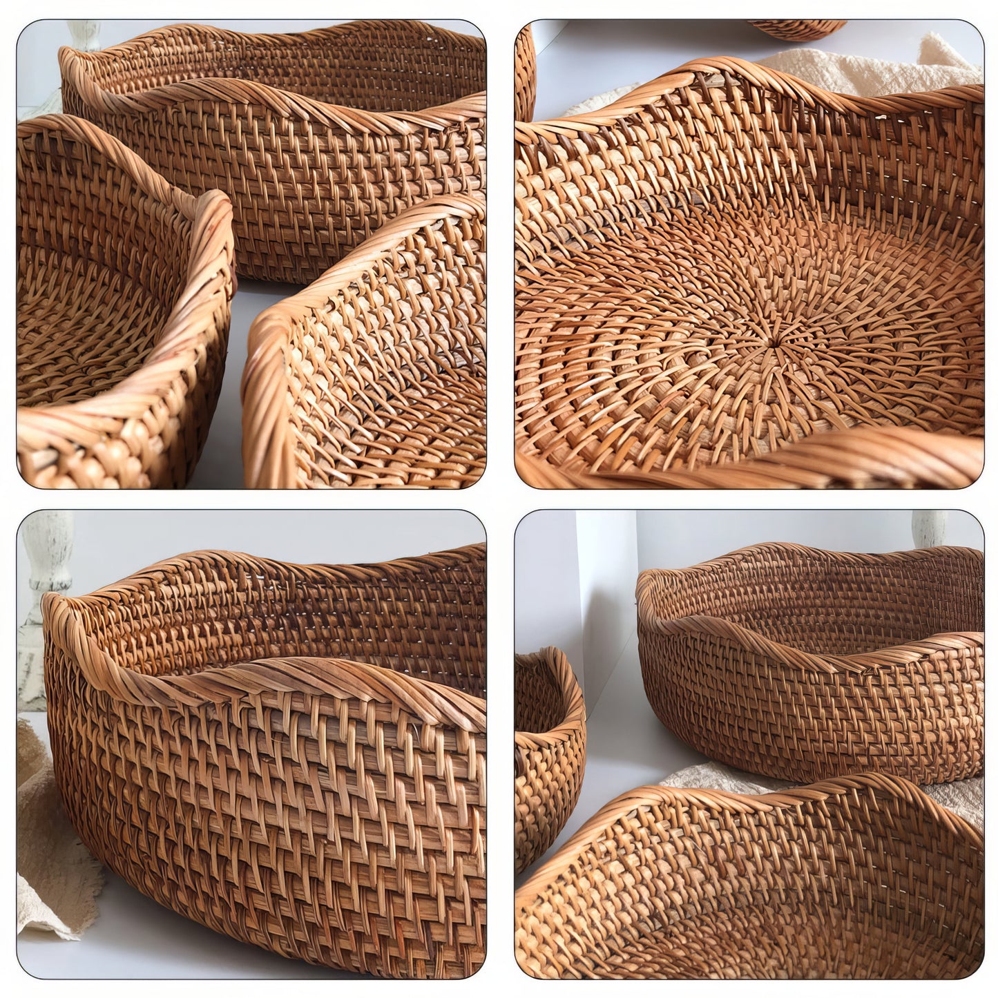 Dalgalı Kenar Rattan Tepsi Organizer & Dekoratif Dalgalı Düzenleyici M