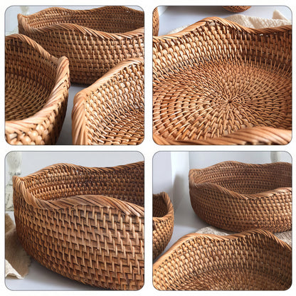 Dalgalı Kenar Rattan Tepsi Organizer & Dekoratif Dalgalı Düzenleyici M