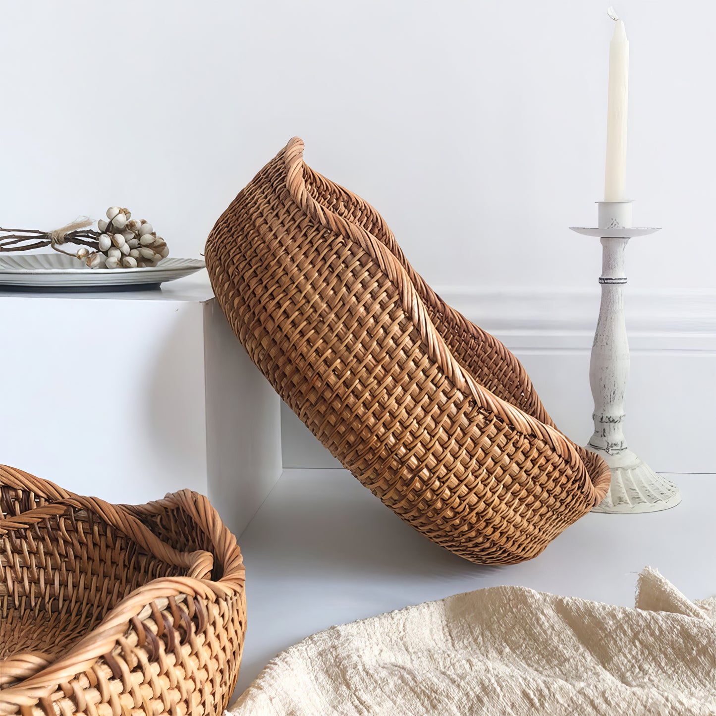 Dalgalı Kenar Rattan Tepsi Organizer & Dekoratif Dalgalı Düzenleyici M