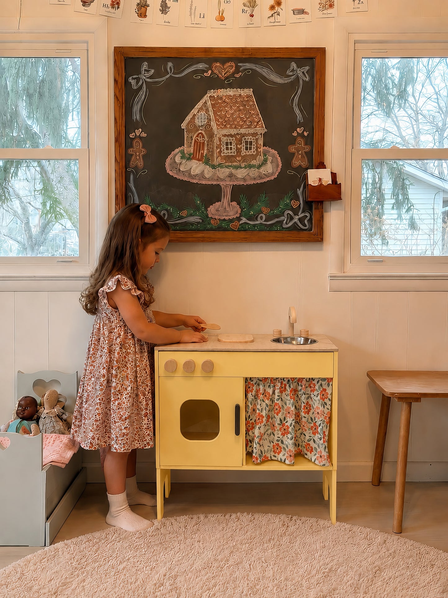 Sarı Oyuncak Mutfak Ahşap, Montessori Mutfak Seti, Kreş Anaokulu Oyun Evi Mutfağı