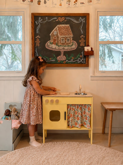 Sarı Oyuncak Mutfak Ahşap, Montessori Mutfak Seti, Kreş Anaokulu Oyun Evi Mutfağı