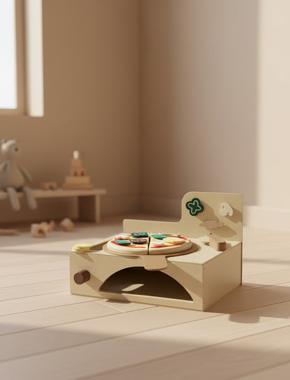 TR/ Montessori Ahşap Fırınlı Pizza Oyuncak Seti - 13 Parça Eğitici Mutfak Oyunu (3 Yaş+)Türkiyeden Gönderim