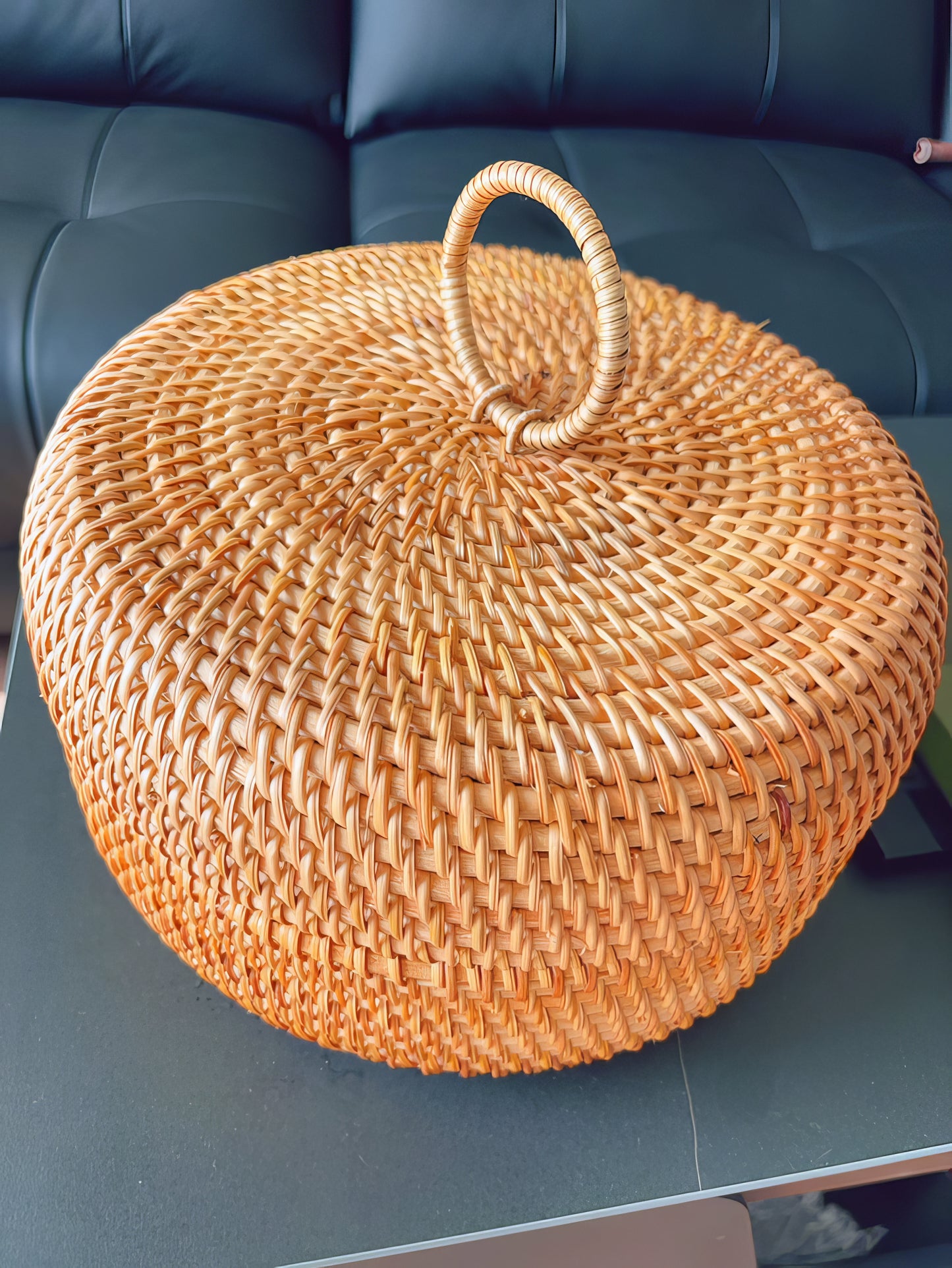Rattan Yuvarlak Kapaklı Kase Organizer & Dekoratif Kapaklı Düzenleyici