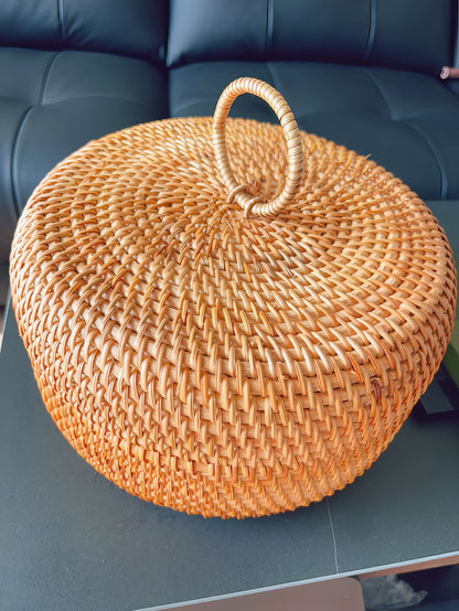 Rattan Yuvarlak Kapaklı Kase Organizer & Dekoratif Kapaklı Düzenleyici