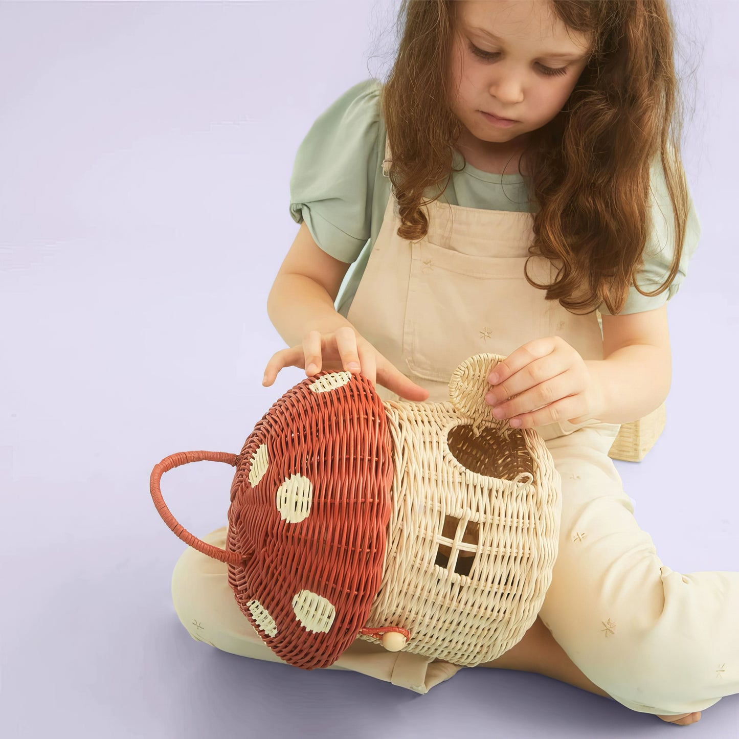 Rattan & Bambu Kırmızı Kapaklı Mantar Çocuk Evi & Dekoratif Çocuk Odası Düzenleyici Organizer