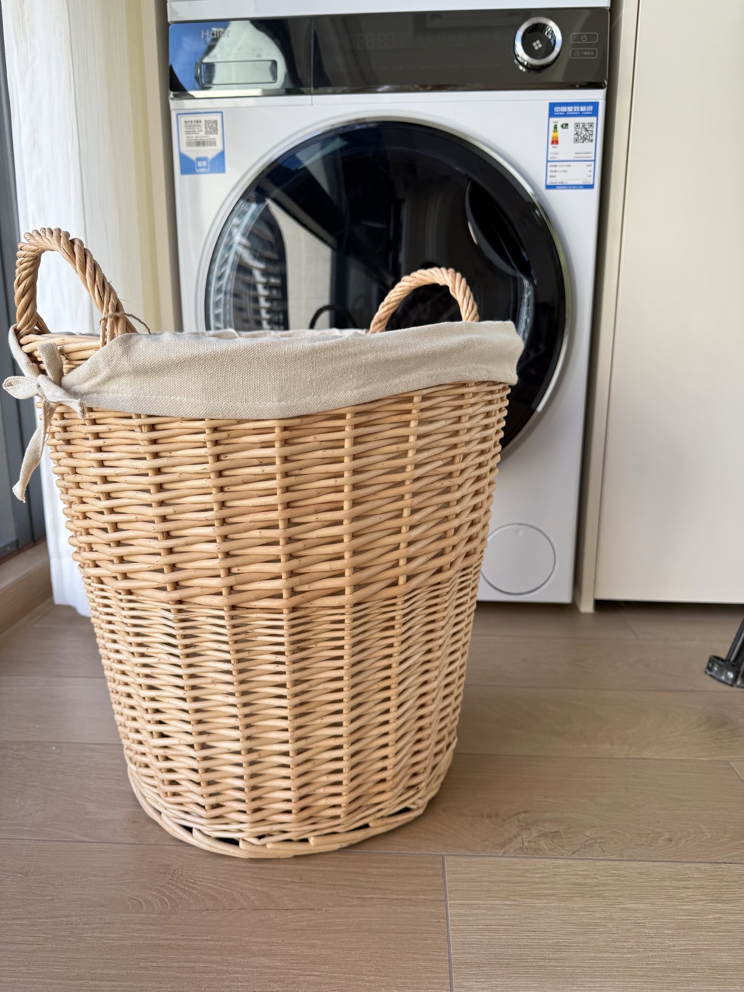 Rattan & Bambu Kulplu Yuvarlak Sepet Organizer & Dekoratif Geniş Depolama Sepeti
