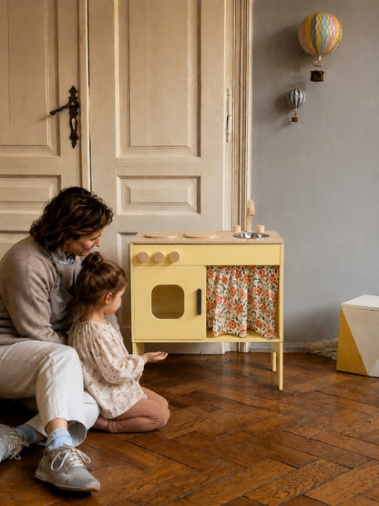 Sarı Oyuncak Mutfak Ahşap, Montessori Mutfak Seti, Kreş Anaokulu Oyun Evi Mutfağı