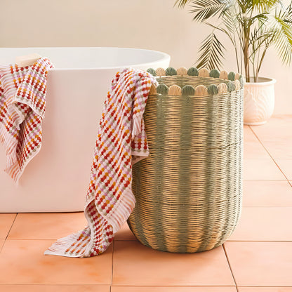 Yeşil Çizgili L Beden Dev Sepet & Çok Amaçlı Çamaşır, Battaniye ve Oyuncak Organizeri