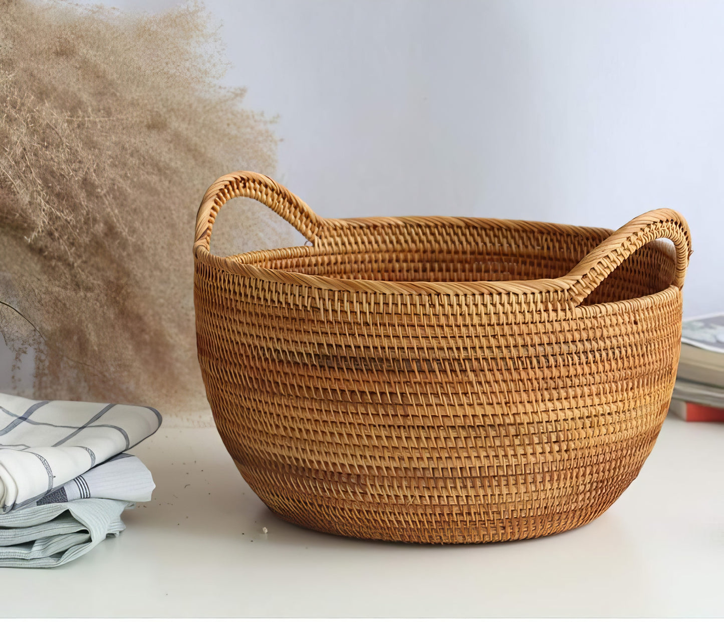 Rattan Büyük Boy Kulplu Sepet & Çok Amaçlı Düzenleyici Organizer