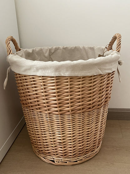 Rattan & Bambu Kulplu Yuvarlak Sepet Organizer & Dekoratif Geniş Depolama Sepeti