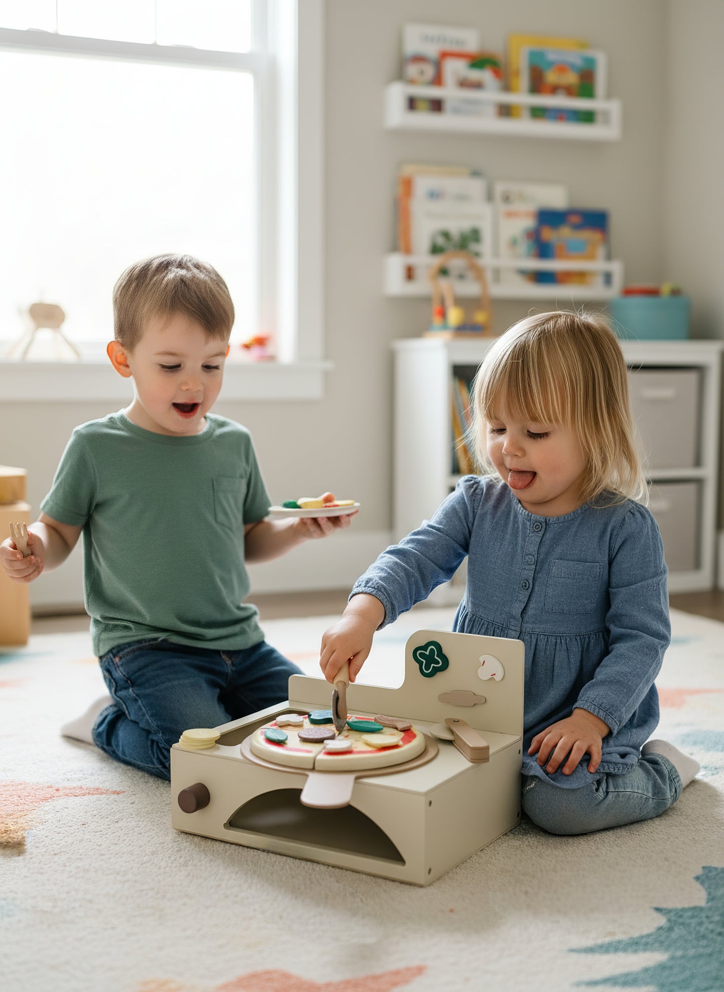 TR/ Montessori Ahşap Fırınlı Pizza Oyuncak Seti - 13 Parça Eğitici Mutfak Oyunu (3 Yaş+)Türkiyeden Gönderim