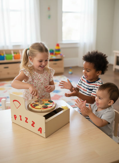 TR/ Montessori Ahşap Fırınlı Pizza Oyuncak Seti - 13 Parça Eğitici Mutfak Oyunu (3 Yaş+)Türkiyeden Gönderim