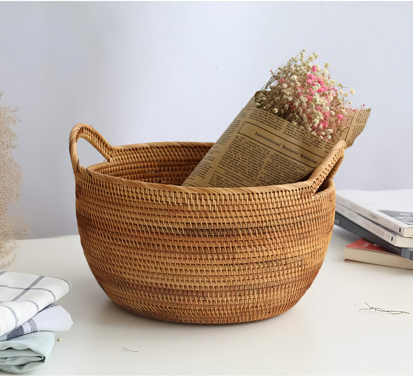 Rattan Büyük Boy Kulplu Sepet & Çok Amaçlı Düzenleyici Organizer