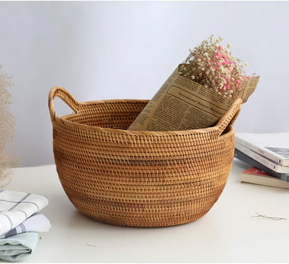 Rattan Büyük Boy Kulplu Sepet & Çok Amaçlı Düzenleyici Organizer