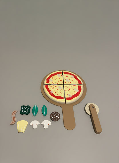 TR/Montessori Ahşap Pizza Oyuncak Seti - 8 Parça Eğitici Mutfak Oyuncağı (3 Yaş+) Türkiyeden Gönderim
