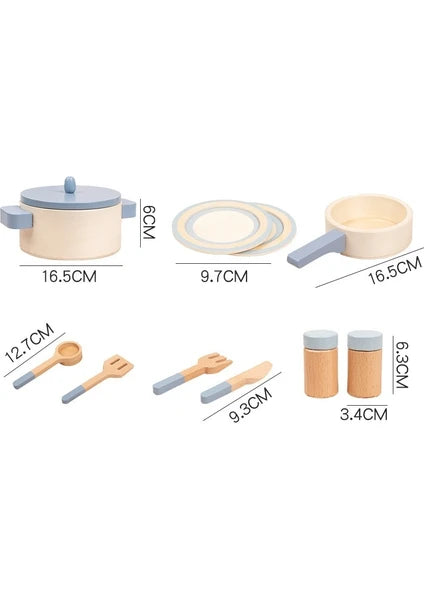 Montessori Ahşap Mavi Yemek Pişirme Seti