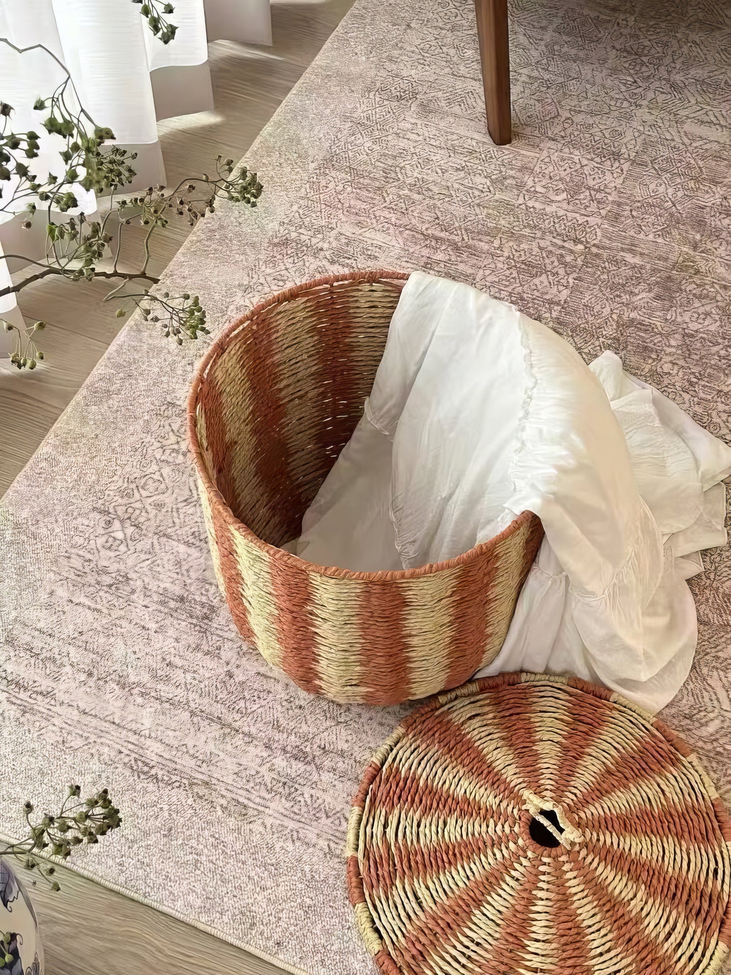 Kırmızı ve Yeşil Çizgili Yıldızlı Sepet & Dekoratif Çocuk Odası ve Oturma Odası Düzenleyici